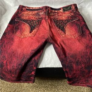 LONG FLAP SHORTS WITH CRYSTALS IN BLACK WASH RED